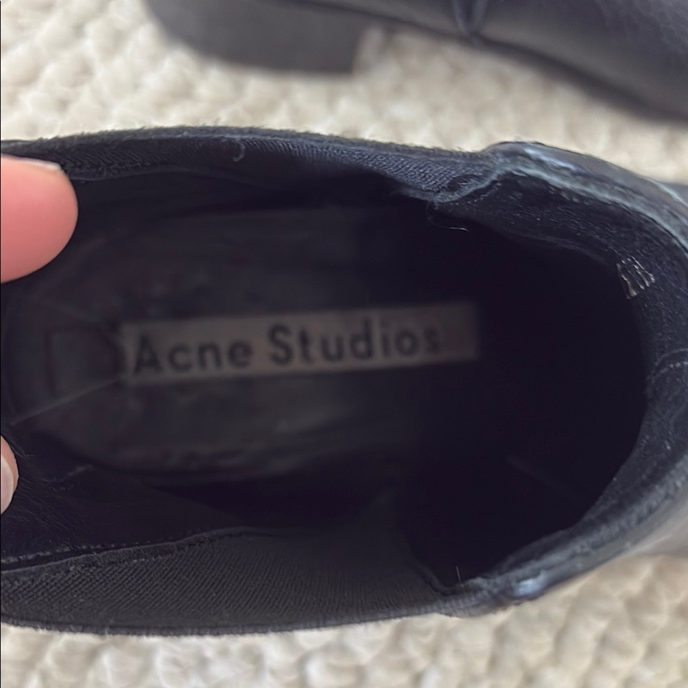 Acne Black Leather Ankle Boots with Pointed Toe and Elastic Panels - Picture 11 of 11